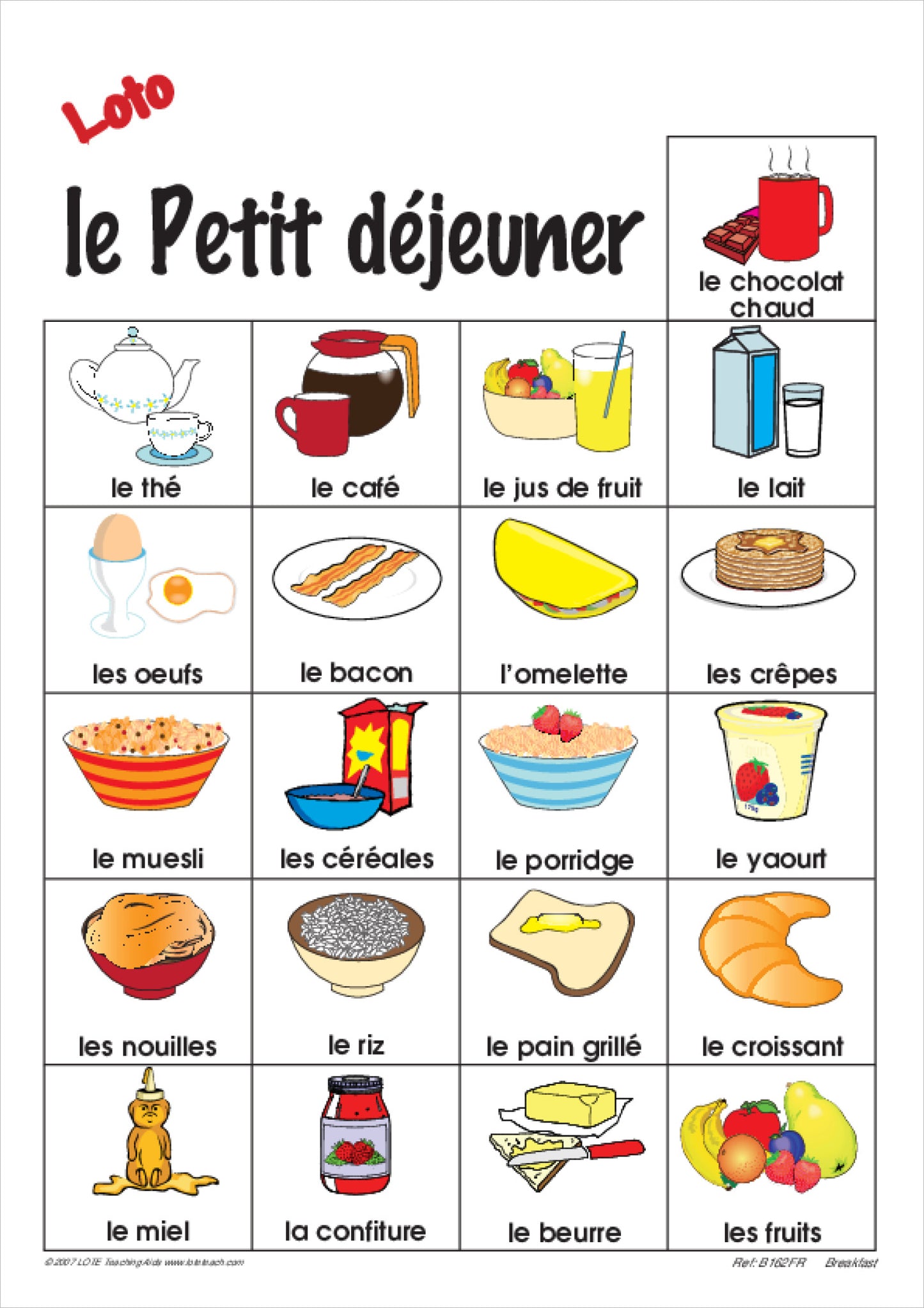 'Breakfast' Bingo Game