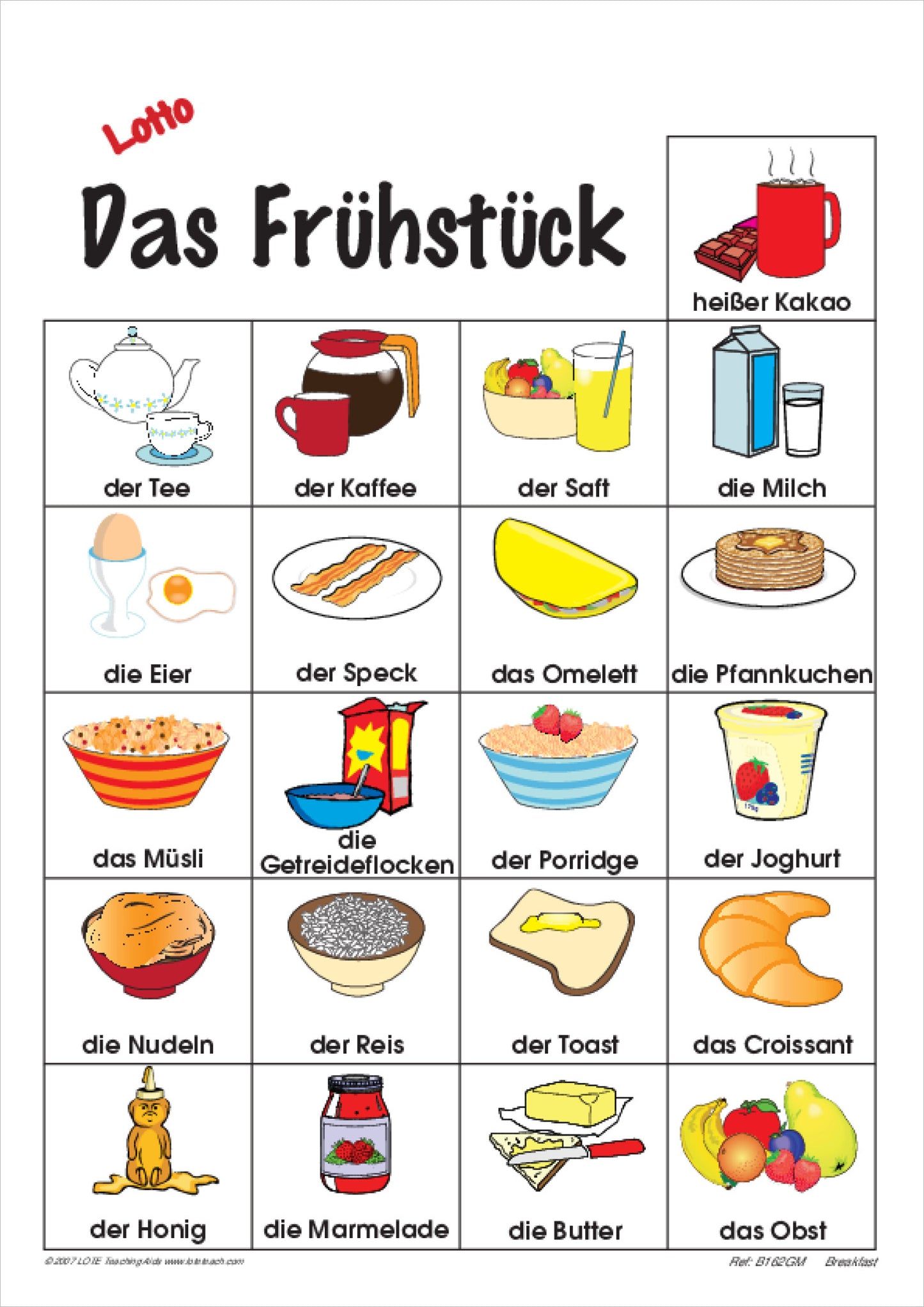 'Breakfast' Bingo Game
