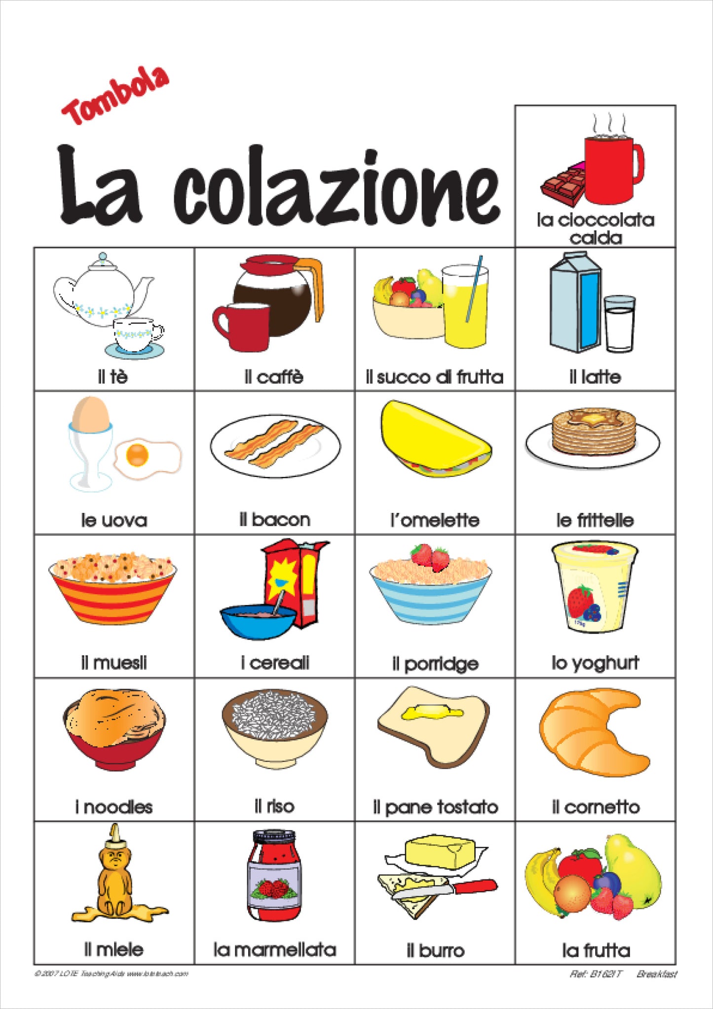 'Breakfast' Bingo Game