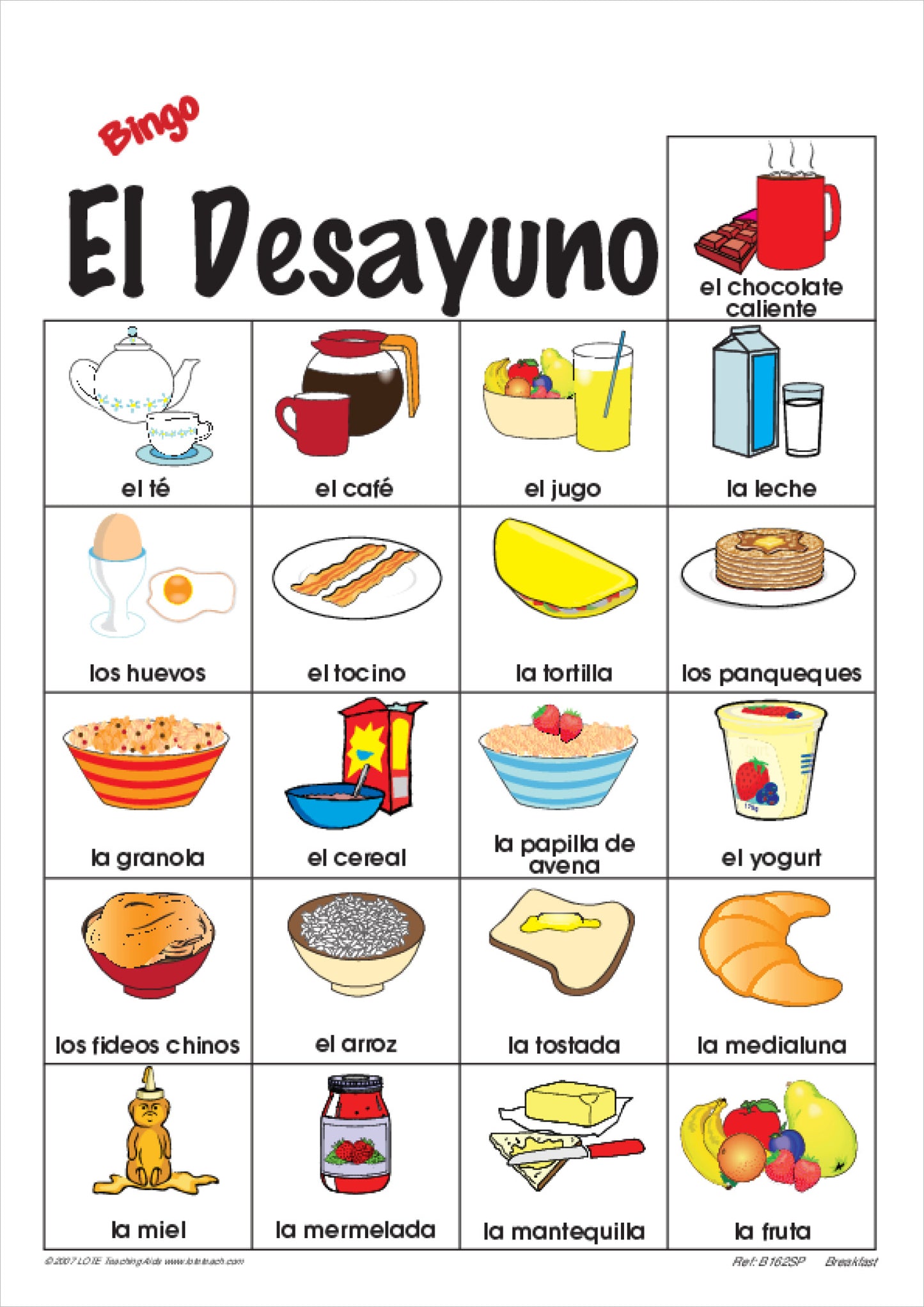 'Breakfast' Bingo Game