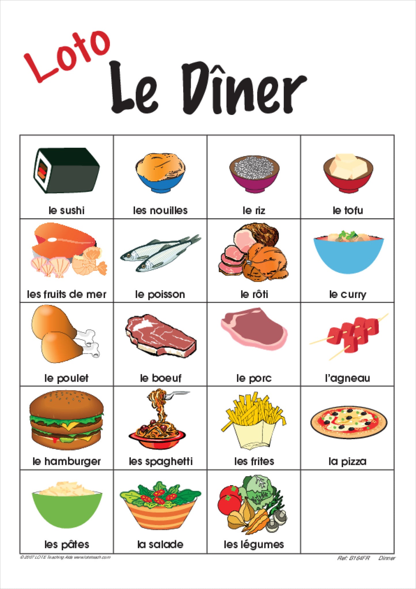 Dinner Bingo Cards