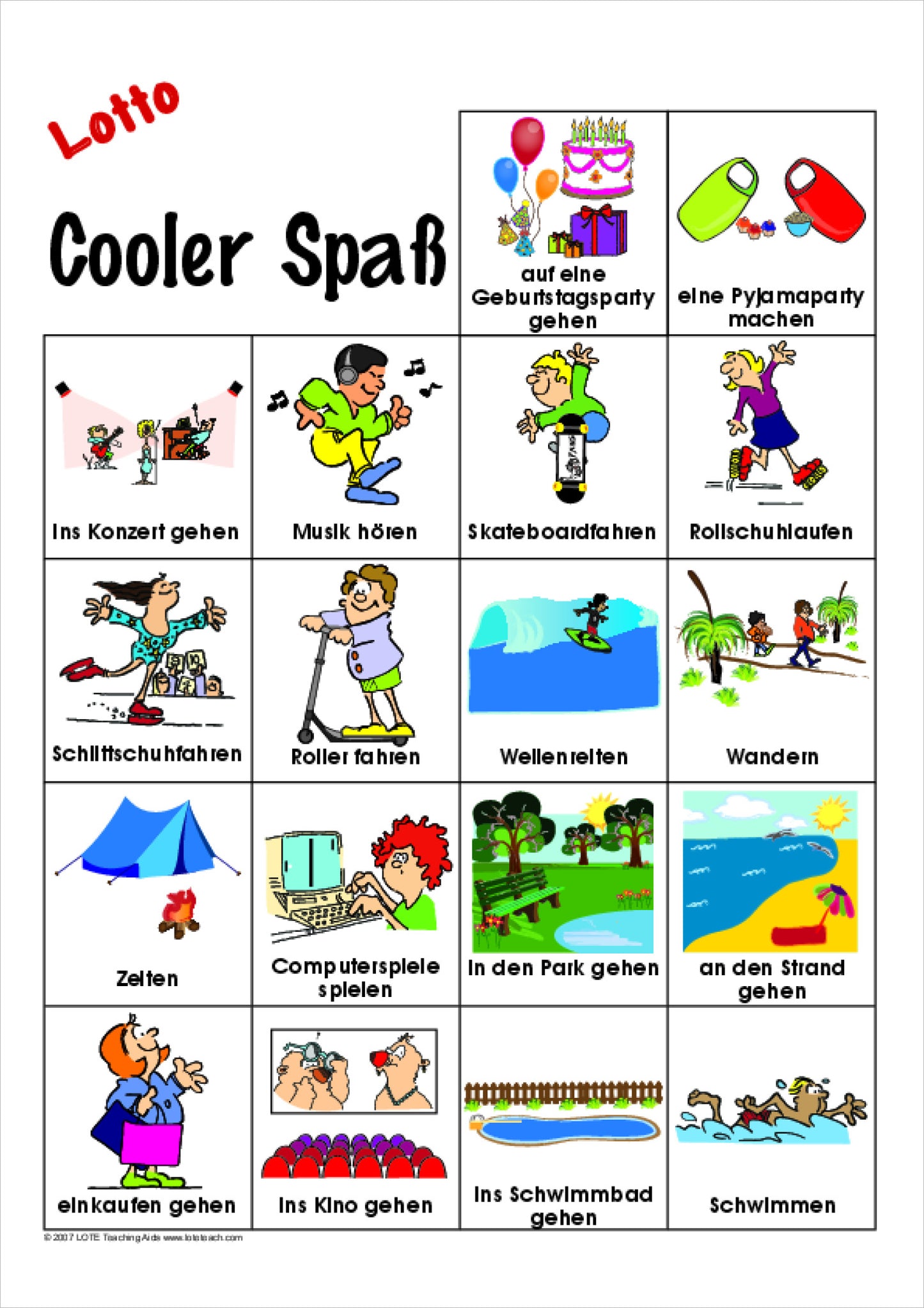 'Cool Fun!' Bingo Game