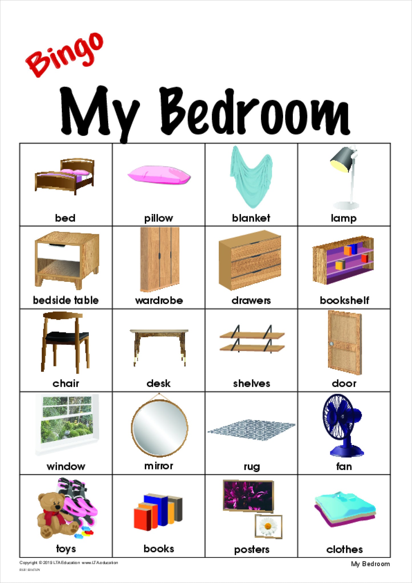 'My Bedroom' Bingo Game