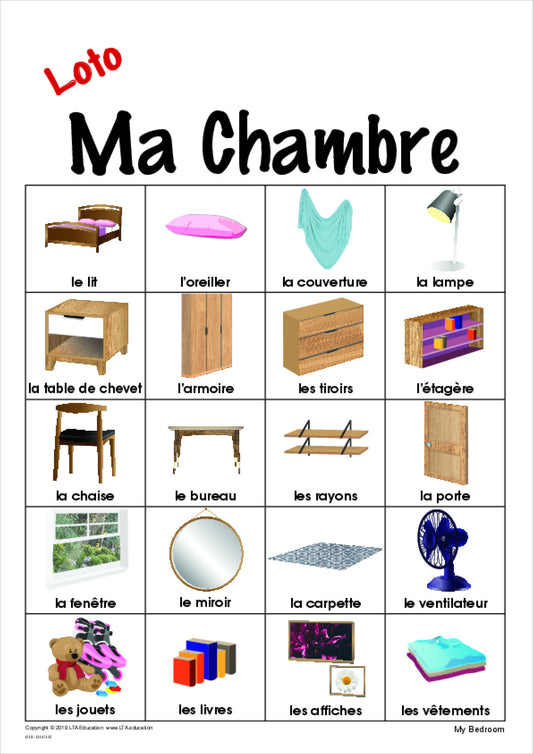 My Bedroom Bingo Game