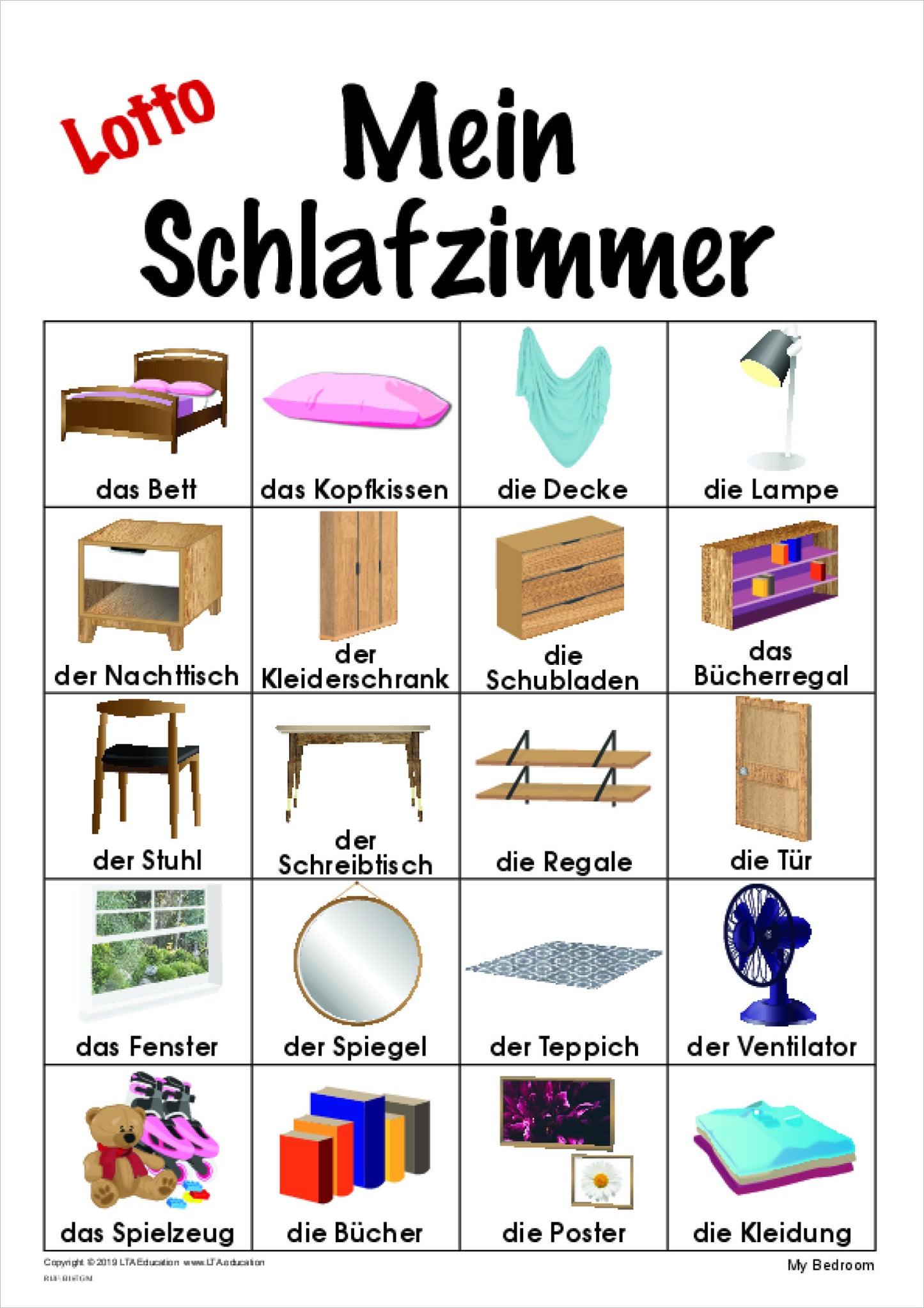 'My Bedroom' Bingo Game