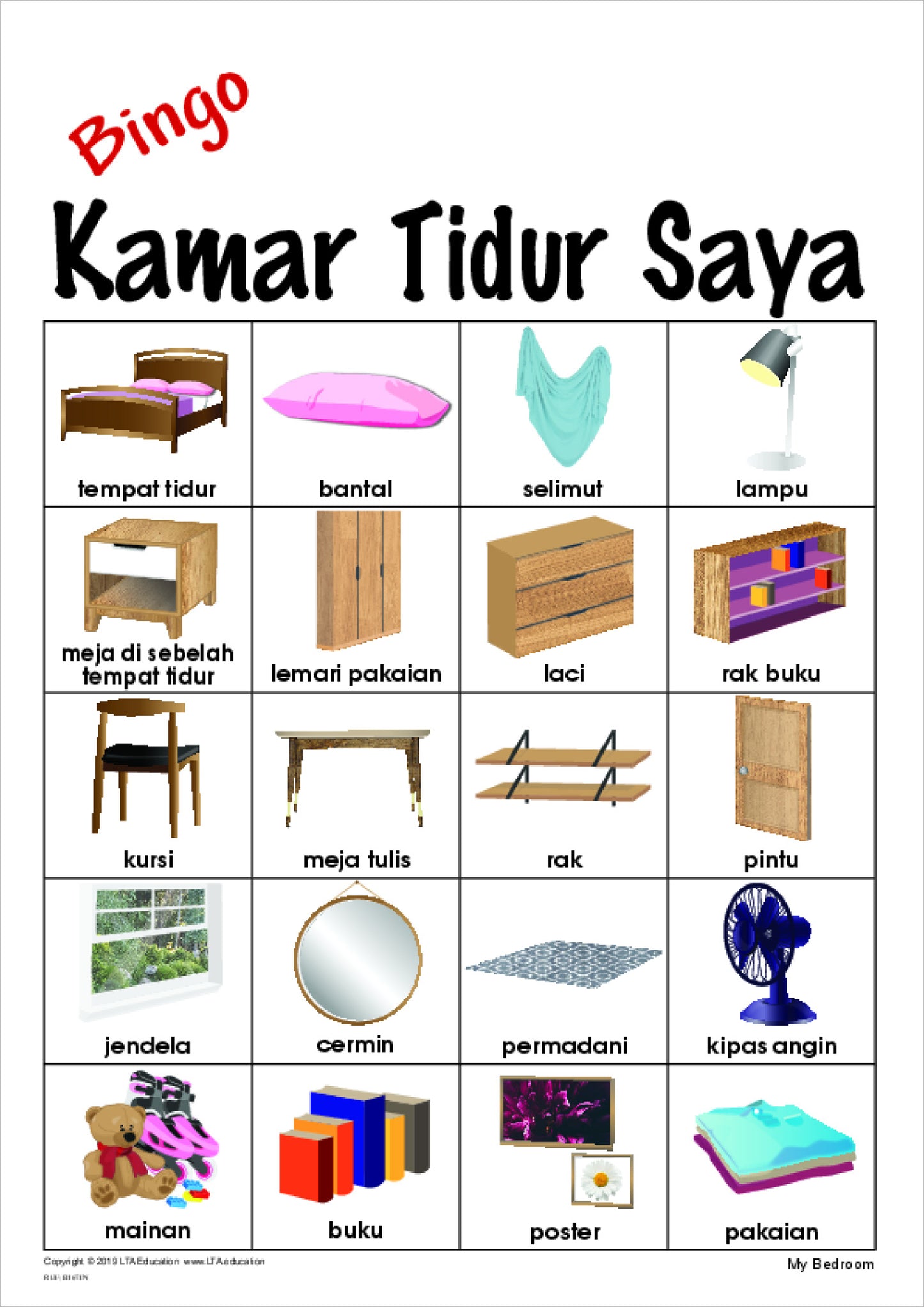 'My Bedroom' Bingo Game