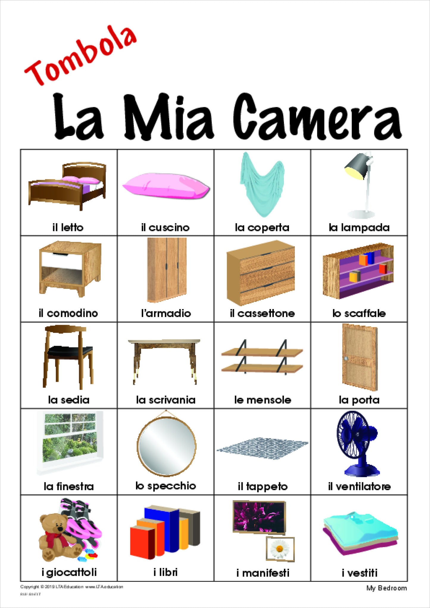 'My Bedroom' Bingo Game