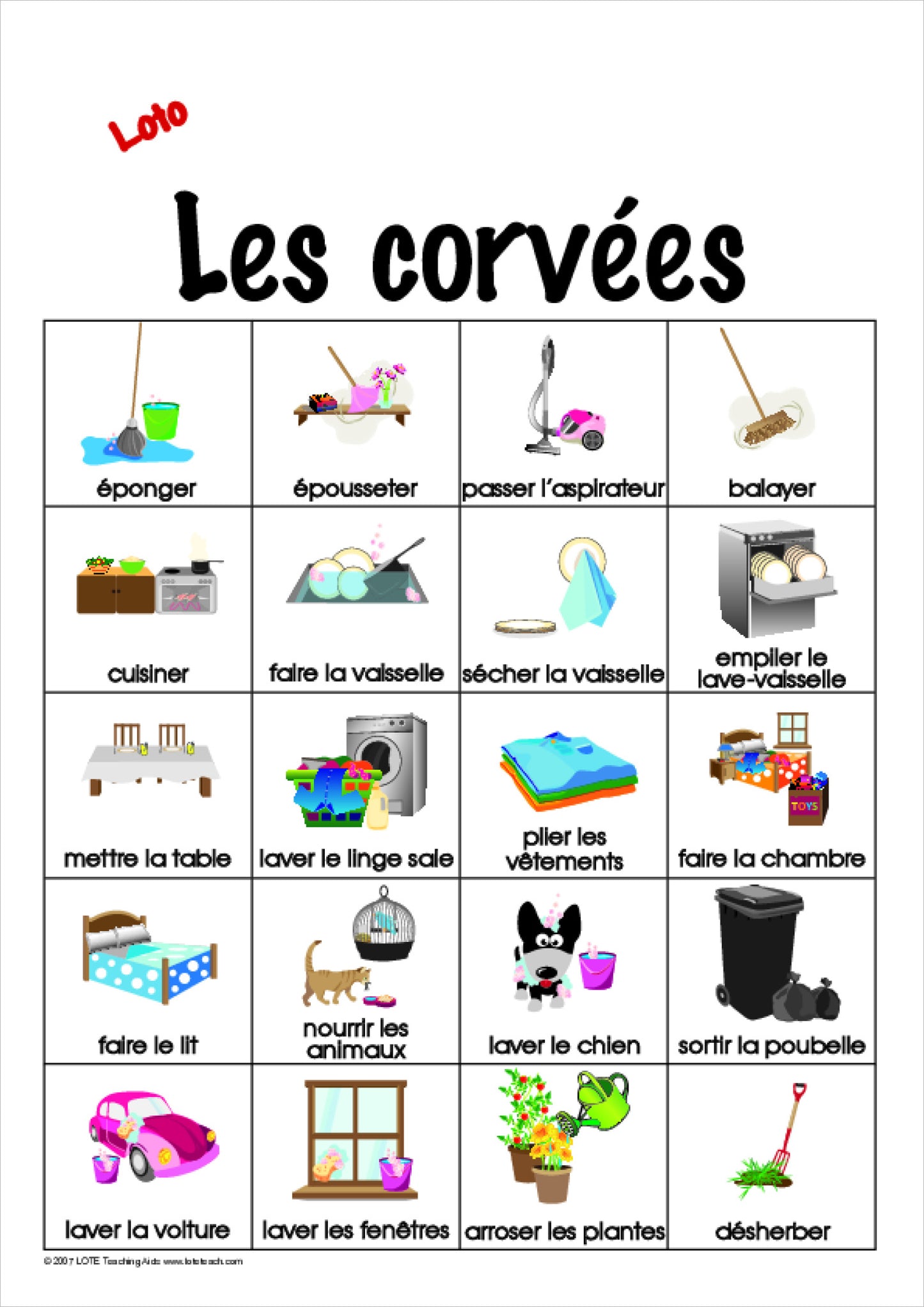 Chores Bingo Game