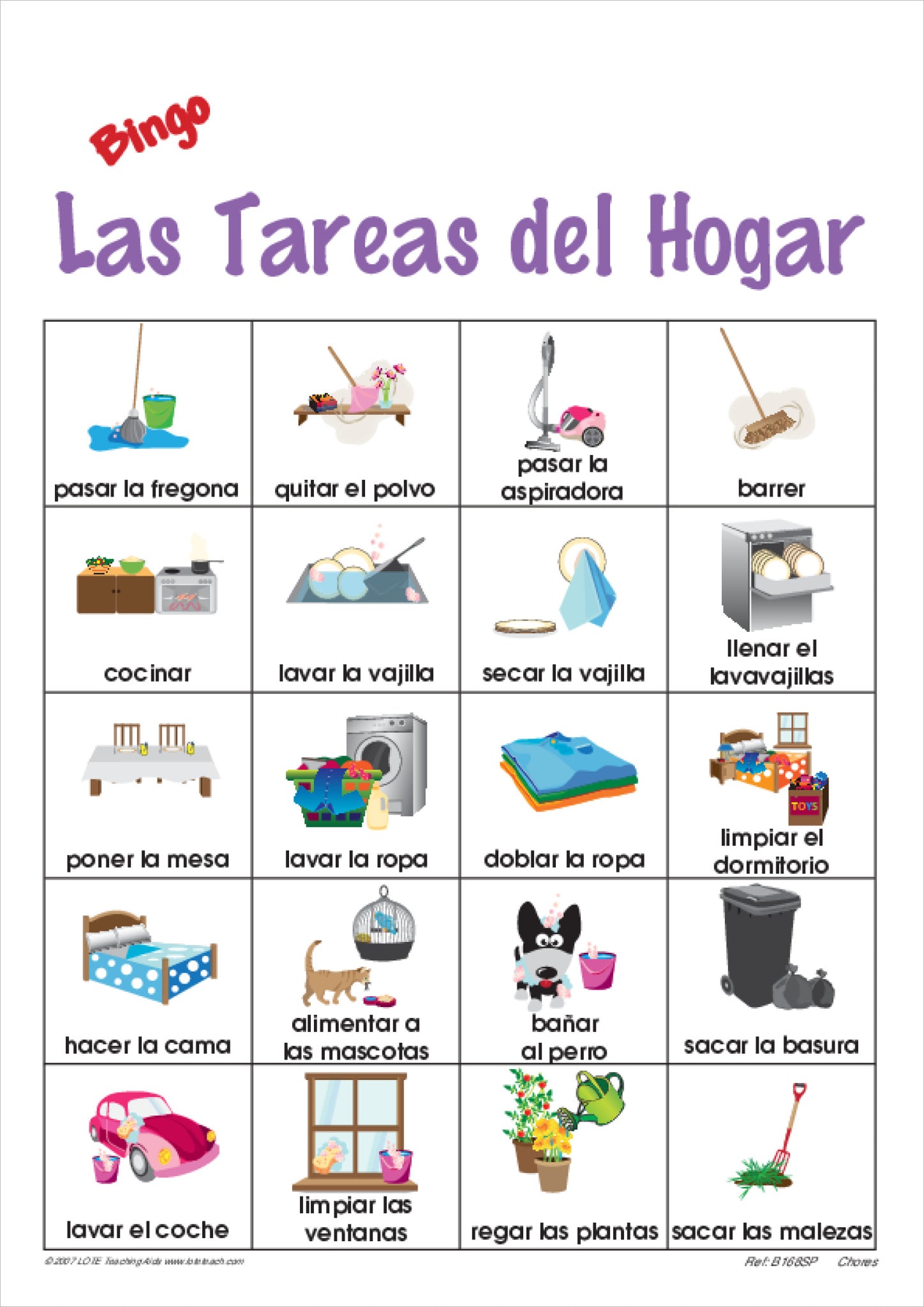 Chores Bingo Game