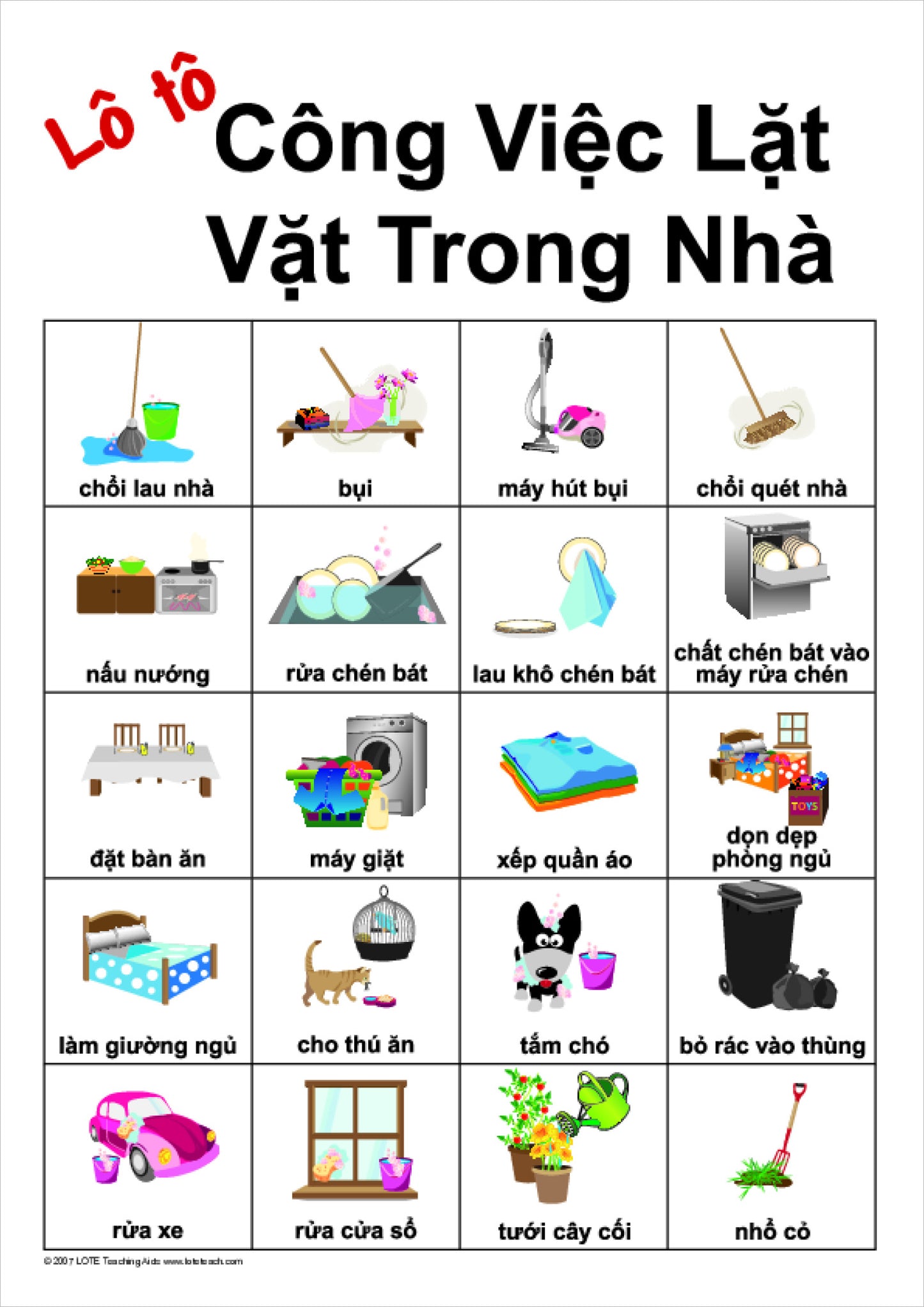 Chores Bingo Game