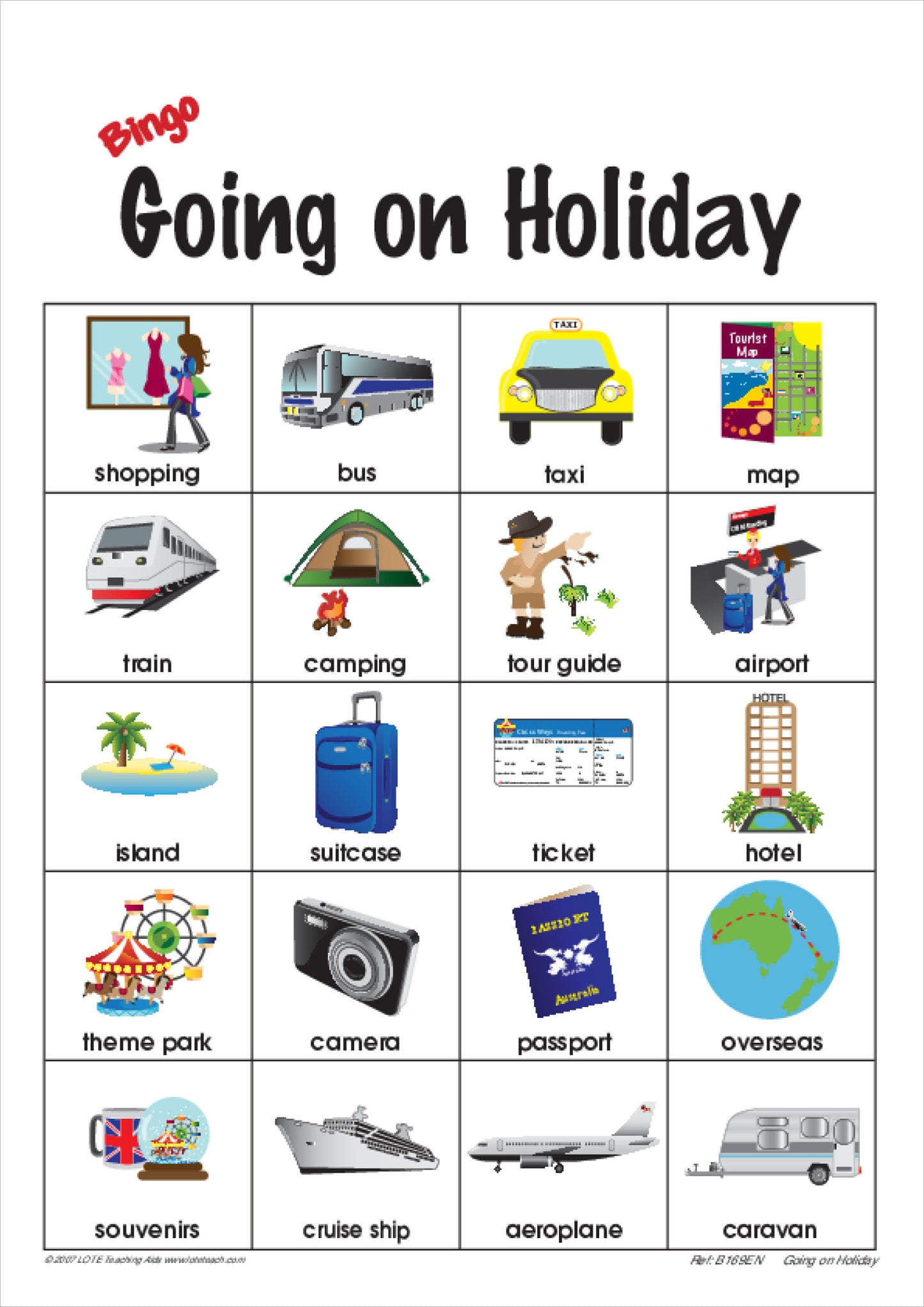 'Going on holiday' Bingo Game