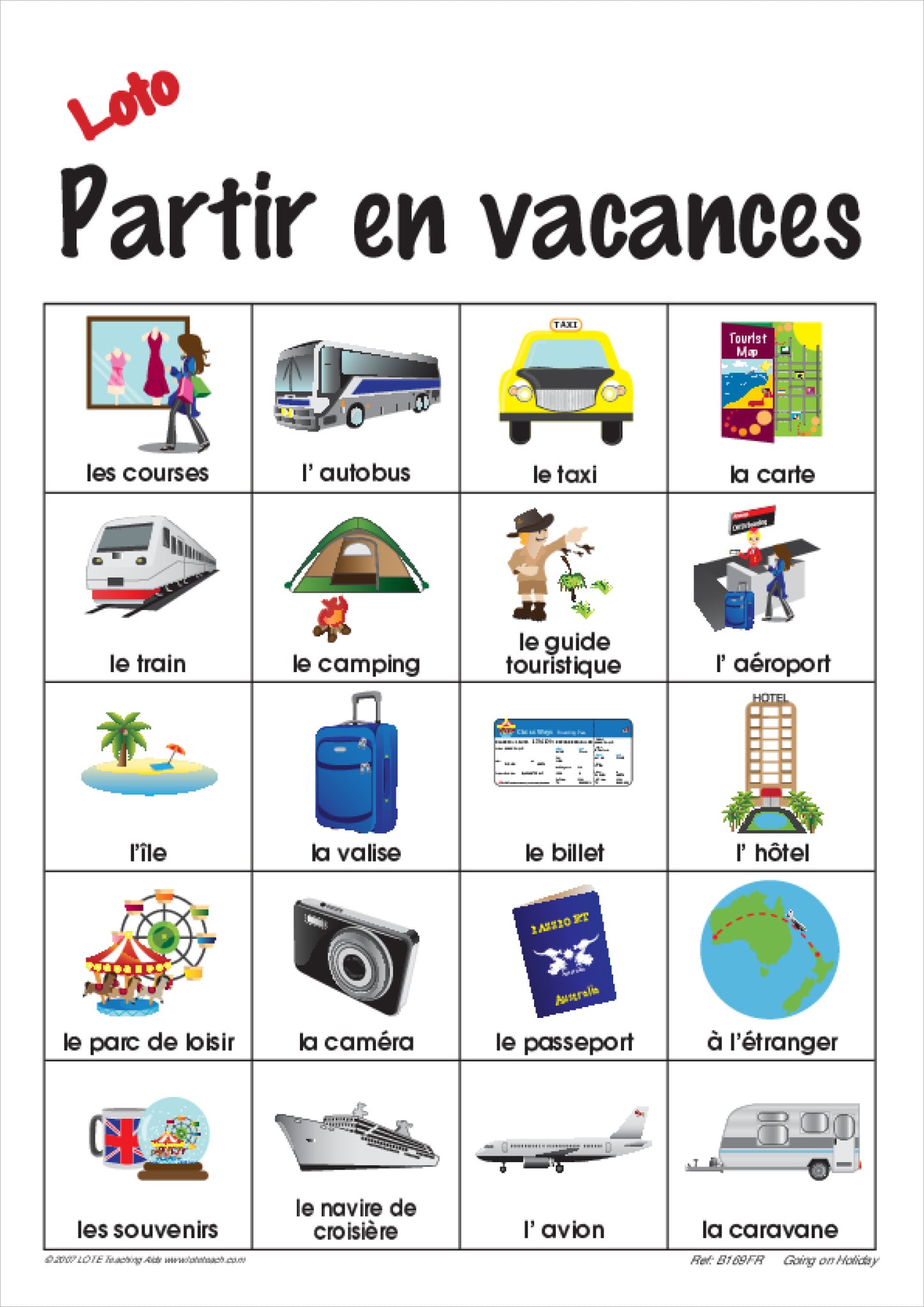 'Going on holiday' Bingo Game