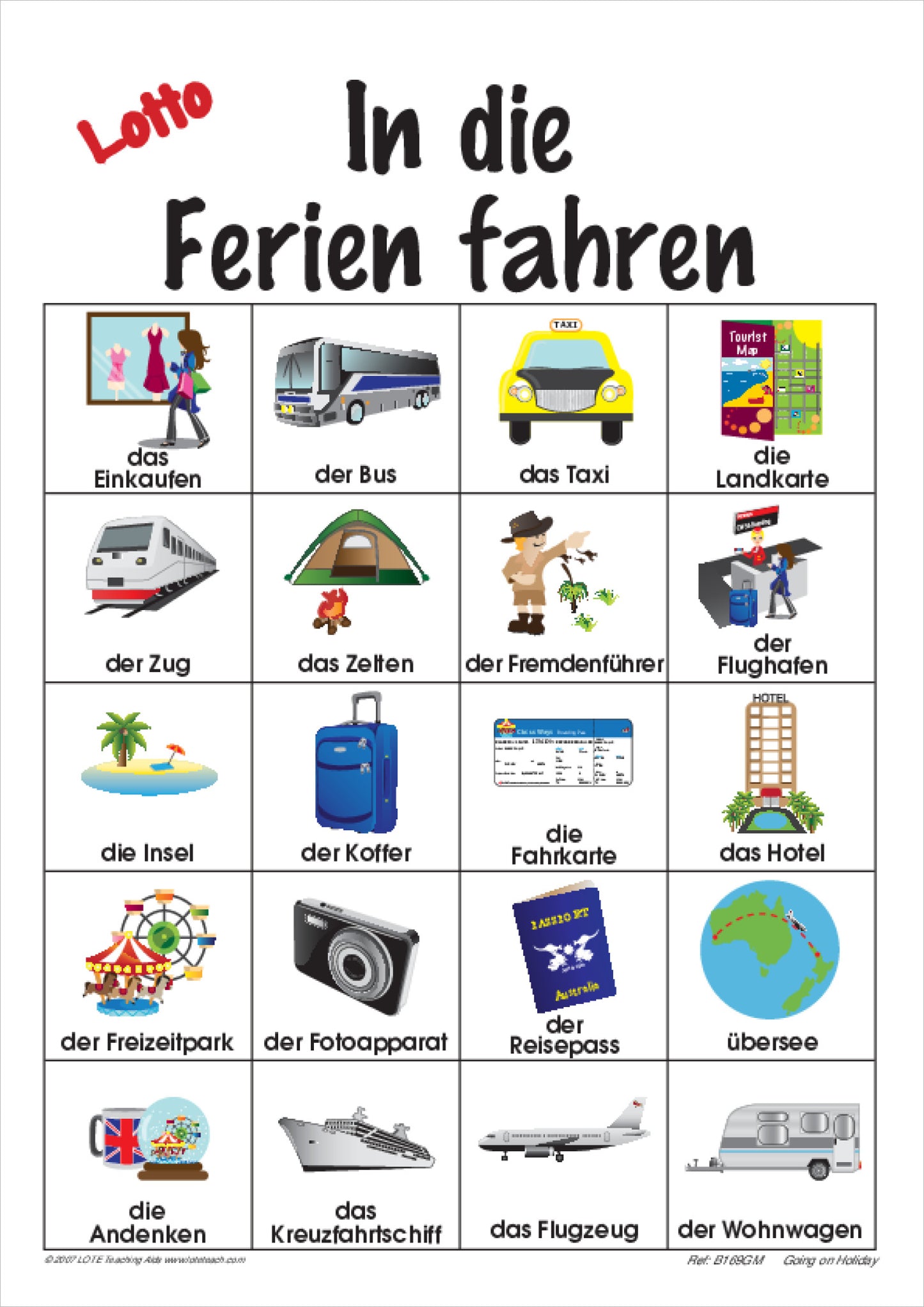 'Going on holiday' Bingo Game