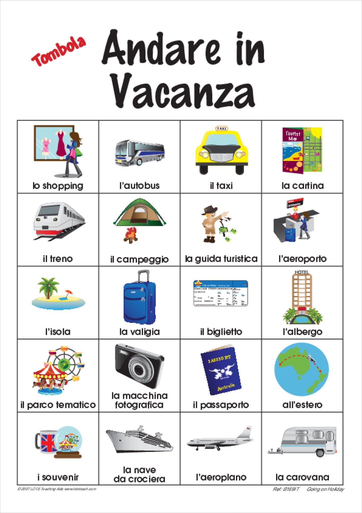 'Going on holiday' Bingo Game