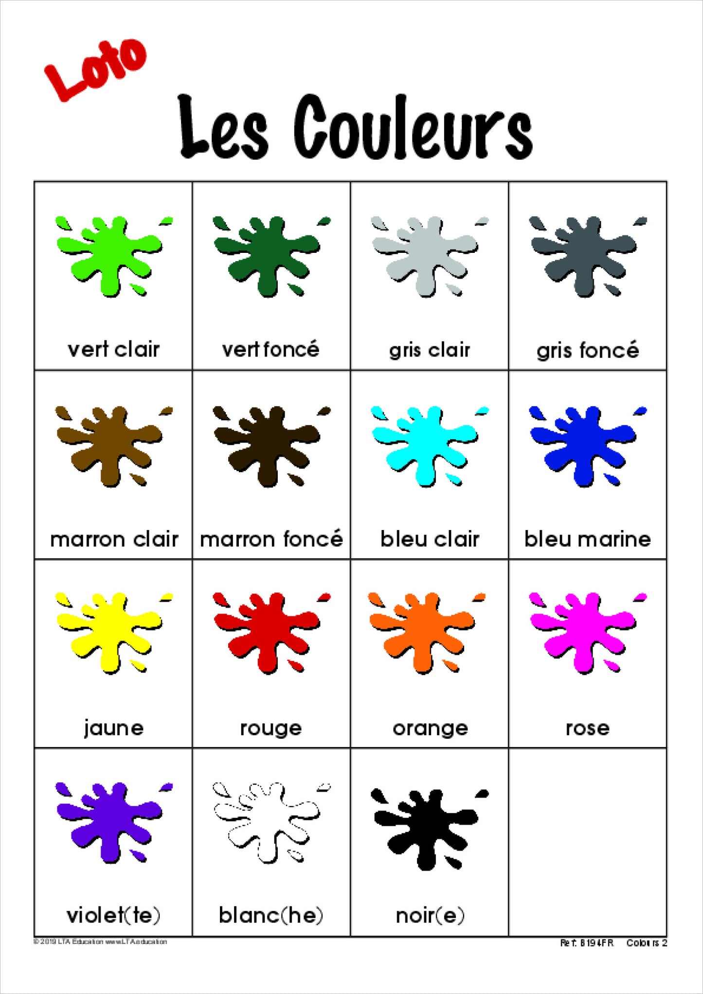 Colours 2 Bingo Game