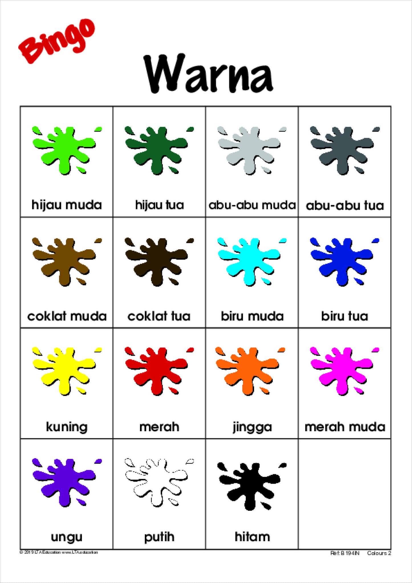 Colours 2 Bingo Game
