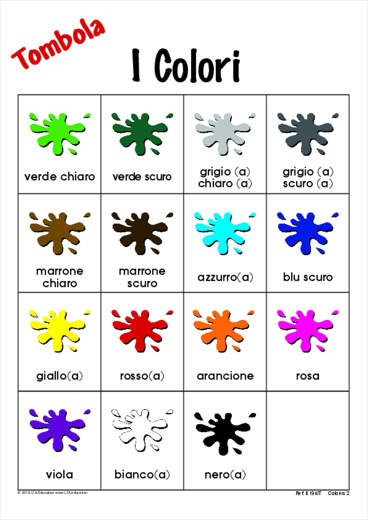 Colours 2 Bingo Game