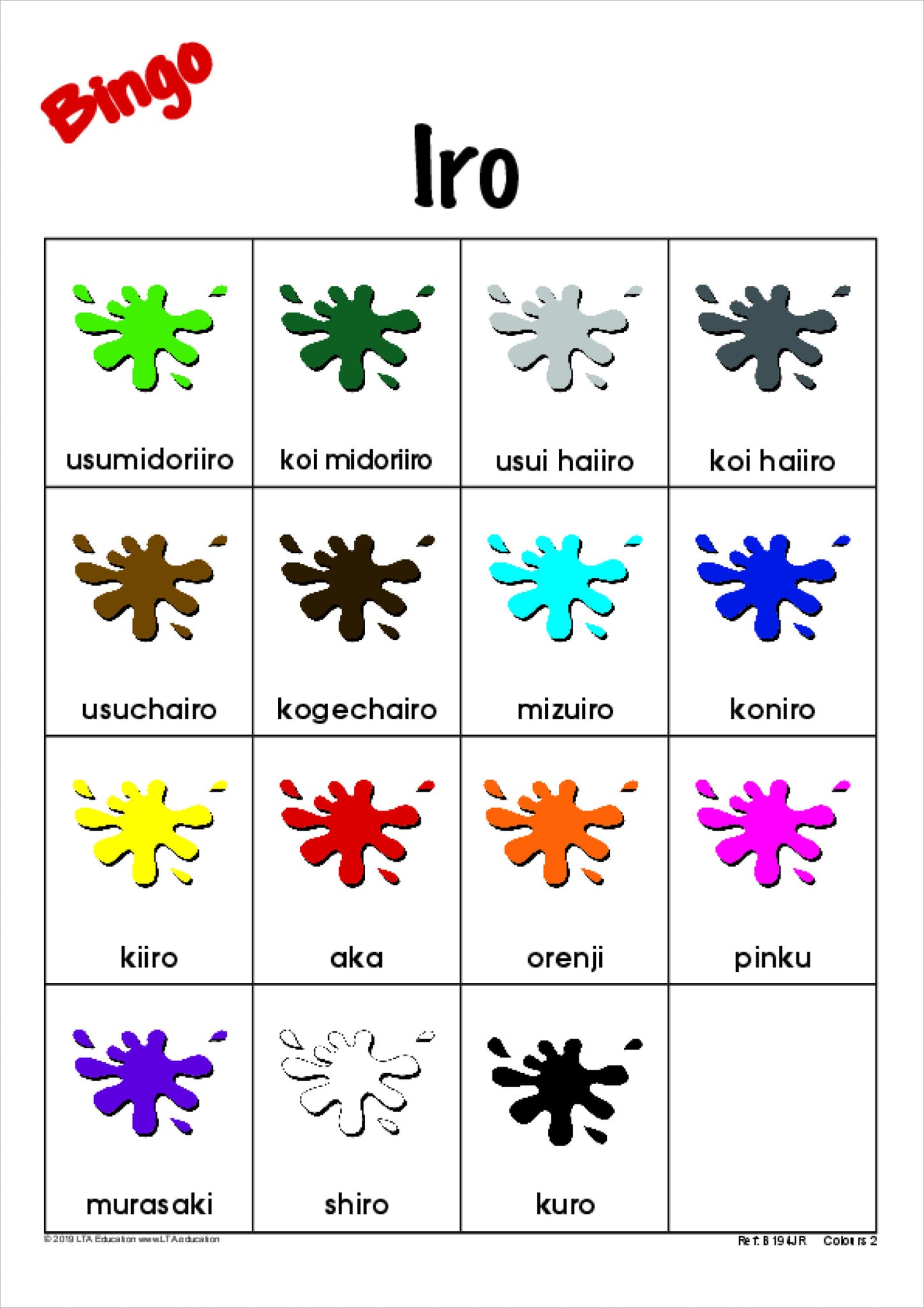 Colours 2 Bingo Game