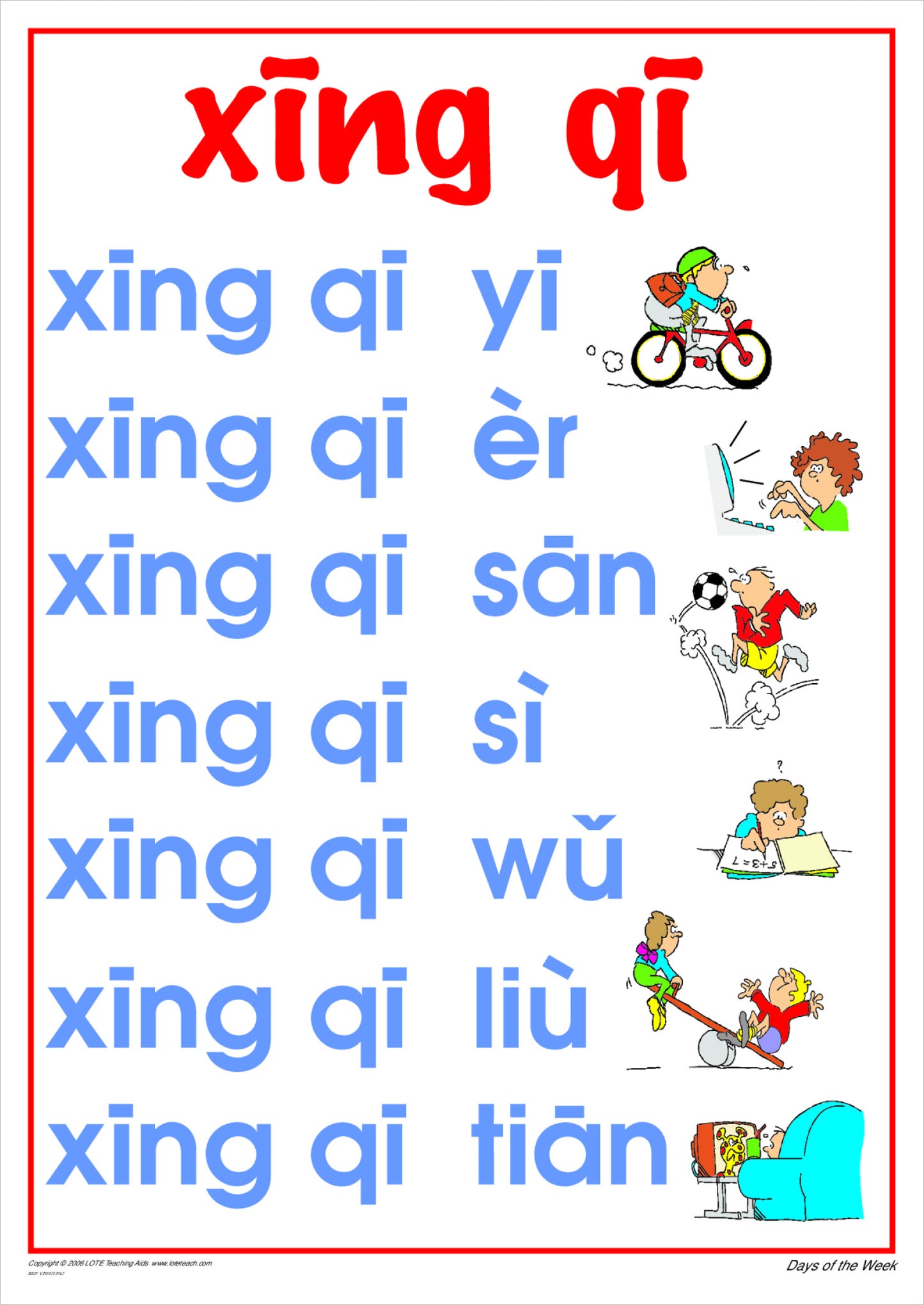 Days of the Week Chart