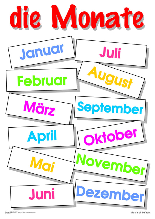 Months of the Year Chart