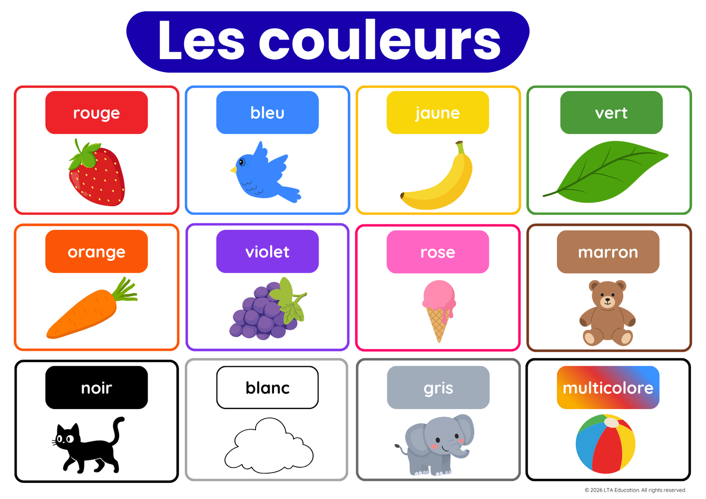 'Colours 3' Vocabulary Chart