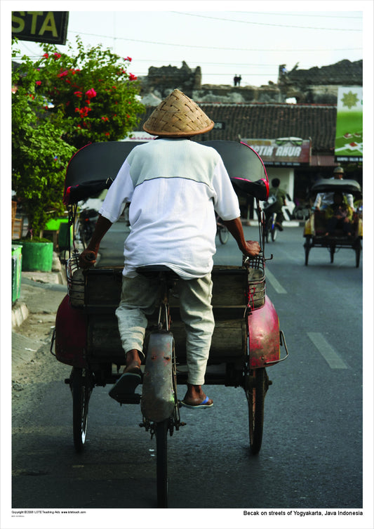 Becak on streets of Yogyakarta, Java Indonesia
