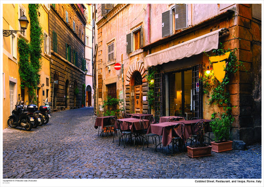 Cobbled Street Restaurant & Vespa, Rome, Italy