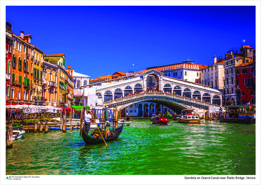 Gondola on Grand Canal near Rialto Bridge, Venice