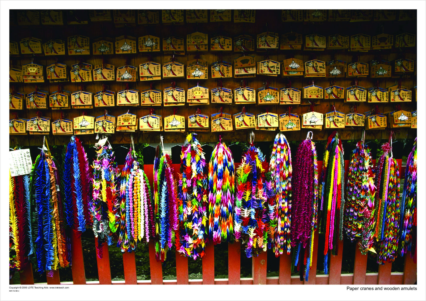Paper cranes and wooden amulets