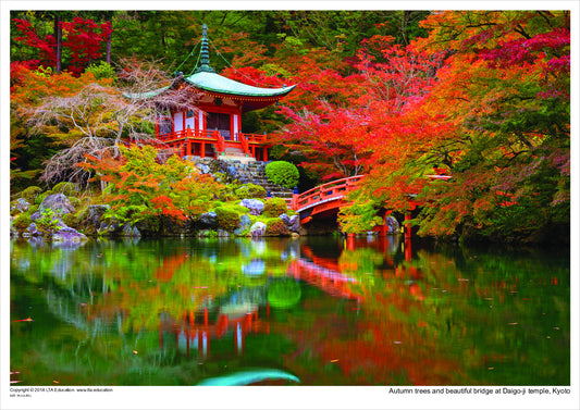Autumn trees and beautiful bridge at Daigo-ji temple, Kyoto