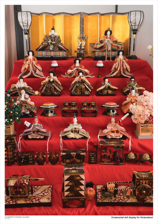 Ornamental doll display for Hinamatsuri