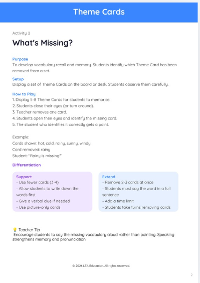 'Card Sets Activities' Teacher Guide